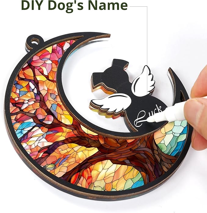 Dog Memorial Gifts for Loss of Dog，DIY Dog Angel Memorial Suncatcher,Dog Loss Sympathy Gift (Life Tree)