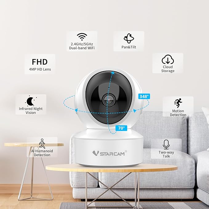 VSTARCAM 720P Wide-Angle One Lens Wireless Indoor Cameras for Home Security, Color Night Vision, Motion Detection, Two-Way Audio