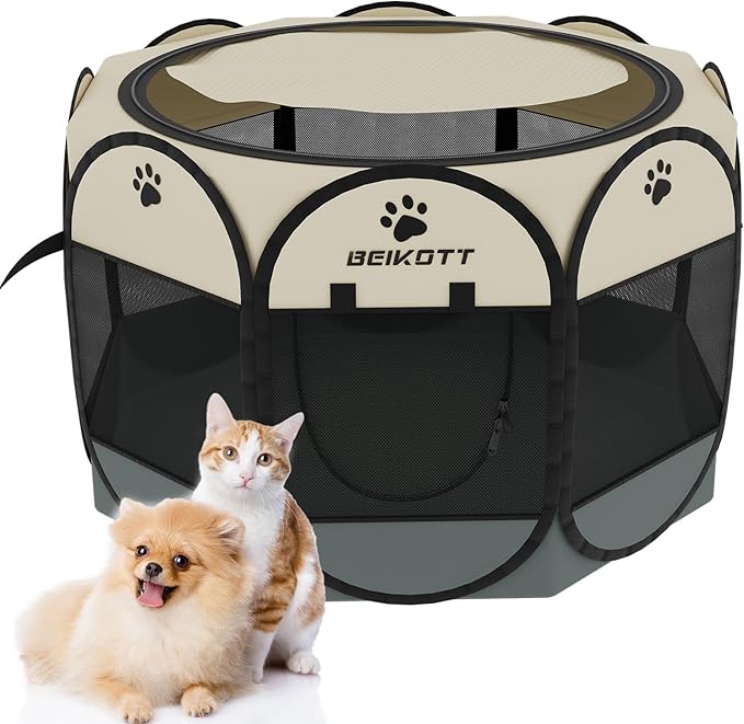 Pet Playpen, Foldable Dog Playpens, Portable Exercise Kennel Tent for Puppies/Dogs/Cats/Rabbits, Dog Play Tent with Removable Mesh Shade Cover for Travel Indoor Outdoor Using(Large)