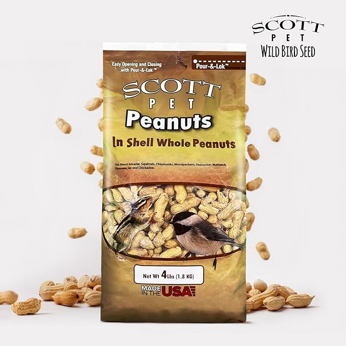 Scott Pet Wild Bird Seed, Whole Peanuts, 4 lbs Bag, Feed, Great Source of Protein and Fiber, Peanuts for Outside Wild Birds