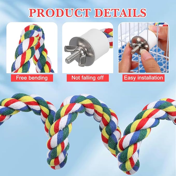Colorful Bird Rope Perch Stand, Birdcage Swing Spiral Toys, Bird Climbing Standing Bungee Rope Perches Chew Toys Cage Accessories for Cockatiels Parrots Birds (24 inch /60 cm)