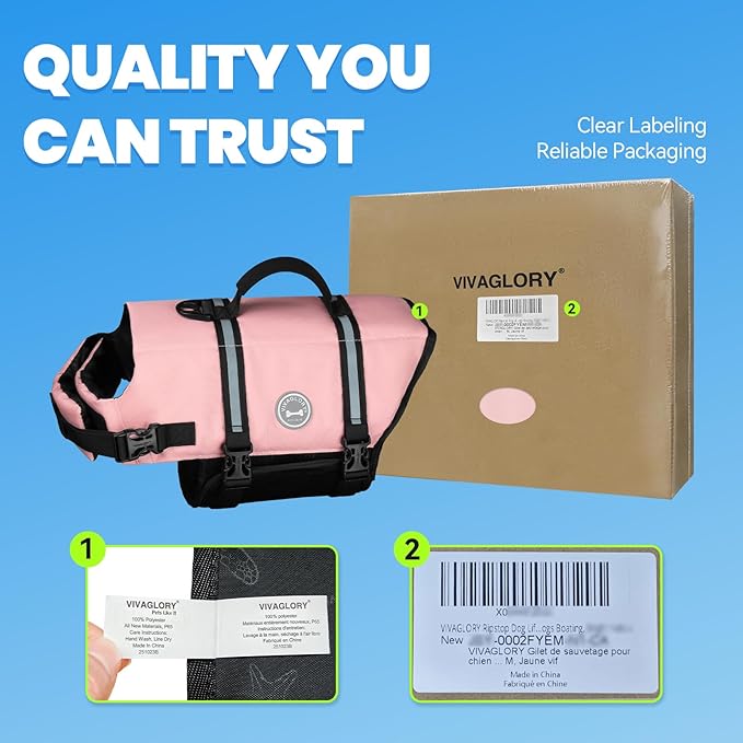 VIVAGLORY Rip Stop Dog Life Vest, Swimming Vest with Handle, Buoyancy for Doggy Puppy, Dog Life Jacket for Swimming & Boating, XL, Sakura Pink