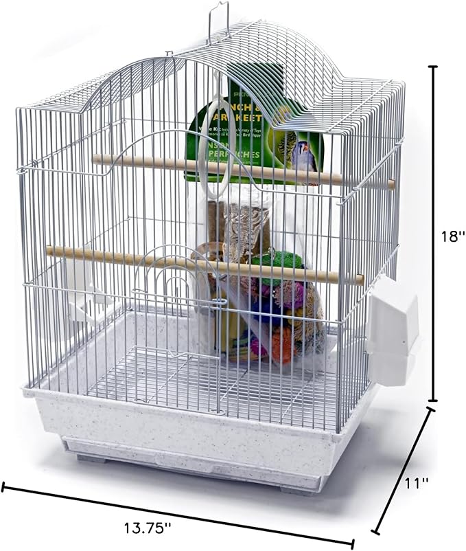 PENN-PLAX Small Bird Starter Kit with Birdcage and Accessories – Great for Parakeets, Lovebirds, Parrotlets, Finches, Canaries, and More – Arch Style Cage – White