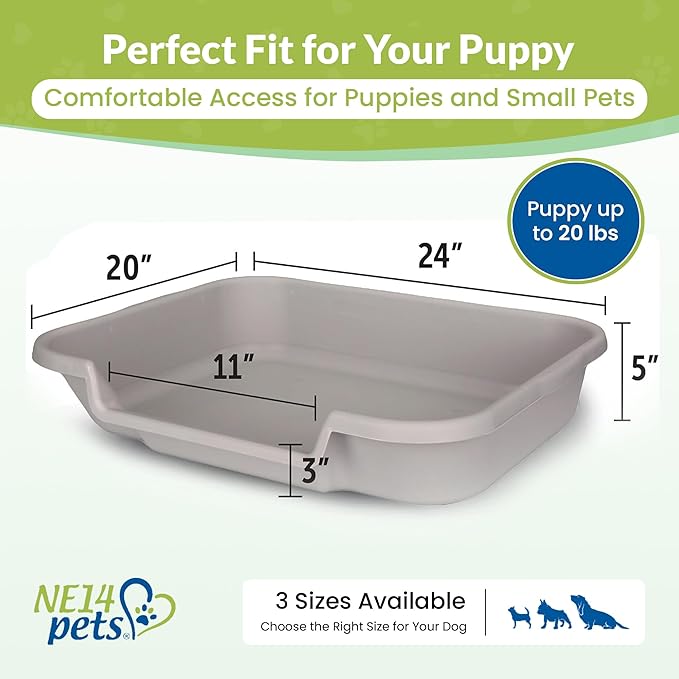 Dog Litter Box, Gray Color, Large Size, Durable & Pet Safe Puppy Litter Box, Indoor Open Top Entry Dog Litter Pan, Comfortable for Dogs, Great for Dogs up to 20 lbs (2 Pack)