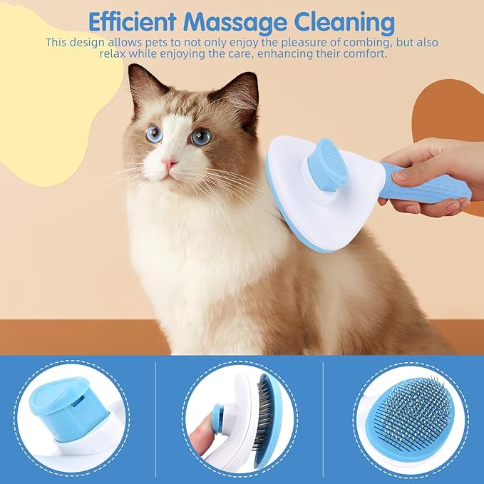 Aglads 8PCS Cat Rabbit Bunny Dog Grooming Kit,Self-Cleaning Brush,Nail Clipper,Grooming Glove,Massage Brush,Flea Comb,Towel&Travel Bag,Complete Grooming Tools for Long&Short Haired Pets(8, blue)