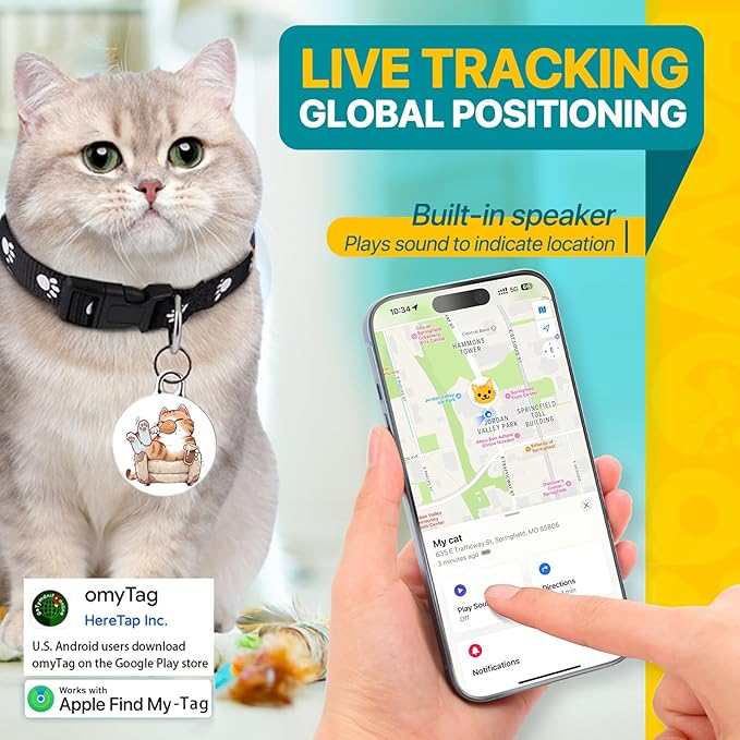 Cat GPS Tracker-Cat Tracker Collar-GPS Tracker for Cats-Pet Tracker| Android and iOS Universal | No Monthly Fee | Waterproof | Works with Any Collar