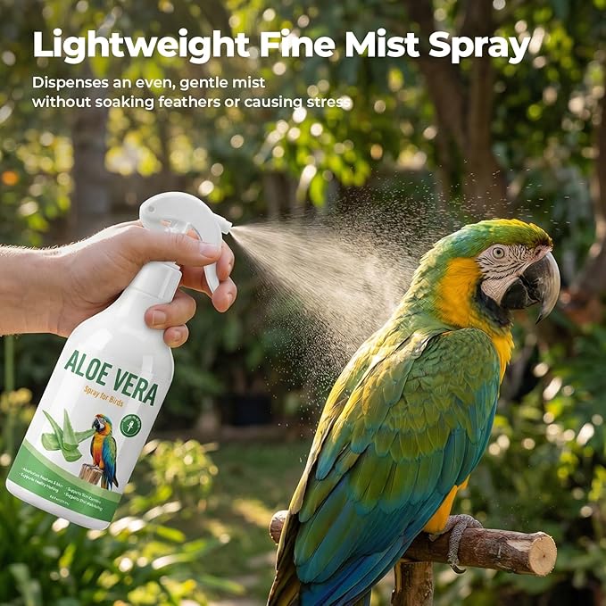 Aloe Vera Spray Bird, Bird Bath Mist for Parrots, Cockatiels, Conures & Finches, Helps Ease Dry Itchy Skin, Moisturizes Feathers, Supports Molting Comfort, Odor-Free, 8.5 fl oz (251 mL)