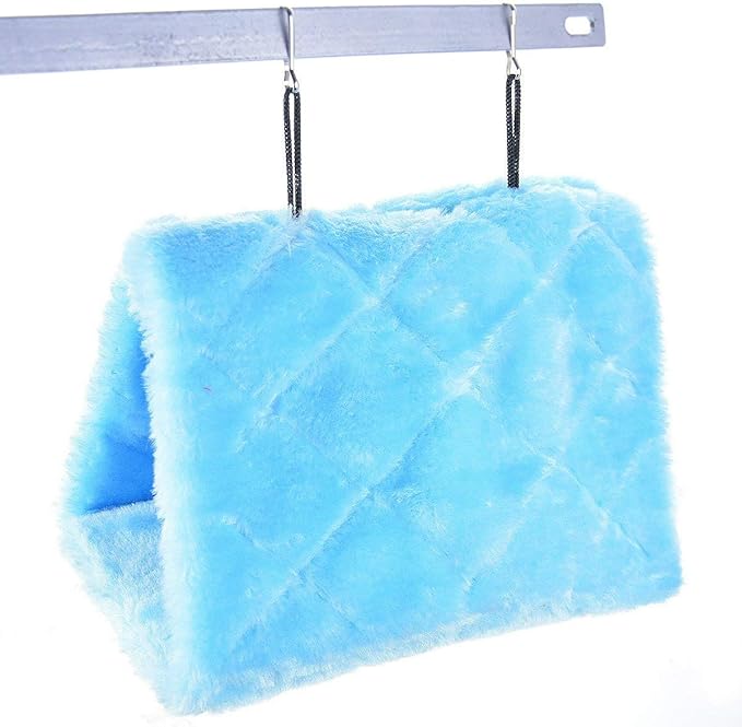 MOACC Winter Warm Bird Nest House Shed Hut Hanging Hammock Finch Cage Plush Fluffy Birds Hut Hideaway for Hamster Parrot Macaw Budgies Eclectus Parakeet Cockatiels Cockatoo Lovebird (S, Blue)