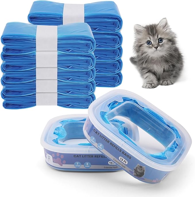 10 Pack Cat Litter Refill Bags Compatible with Your Litter Refill Cartridge,Enhanced Odor Control，Blue