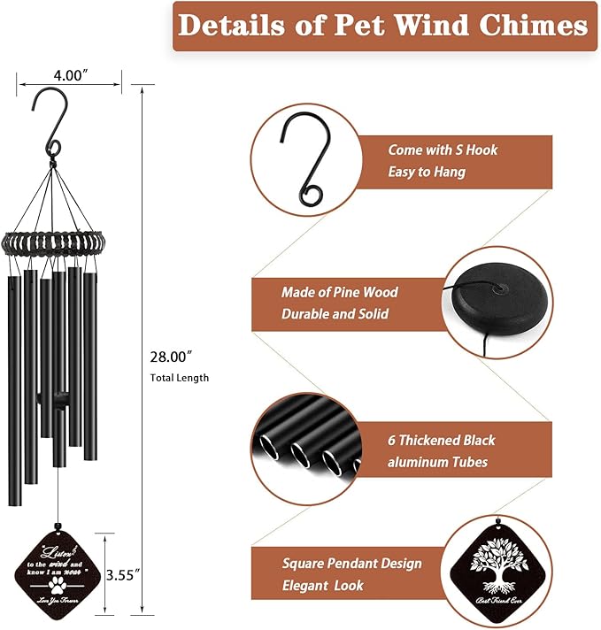 Dog Memorial Gifts for Loss of Dog, 28" Pet Memorial Wind Chime, Loss of Pet Sympathy Passing Away Remembrance Bereavement Gift