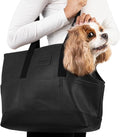 Faux Leather Dog Carrier for Small Dogs, Water-Resistant Designer Dog Purse with Safety Harness, Fashion Pet Carrier for Dogs 5-15 lbs, Luxury Dog Shoulder Carrier, Black
