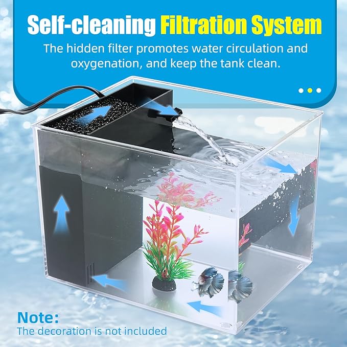 AQUANEAT Fish Tank, 1 Gallon Betta Fish Tank, Small Aquarium Kit with LED Light and Water Filter Pump
