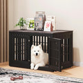 42" Heavy Duty Dog Crate Furniture for Small,Medium and Large Dogs,Rustic Wooden Dog Cage Kennel Indoor Furniture with Waterproof Top,Decorative Pet House Side End Table (Black & Grey)
