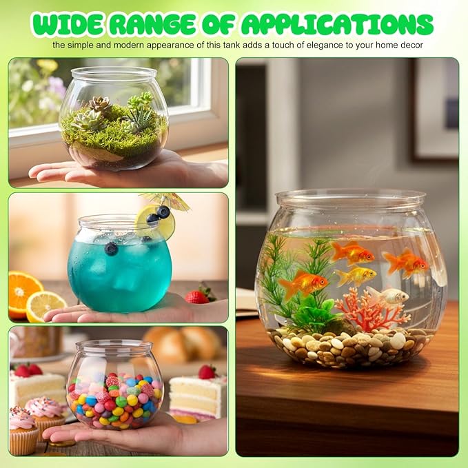 1 Gallon Transparent Plastic Fish Bowl Small Round Aquarium for Goldfish Turtles Tabletop Fish Tank Office Home Decor