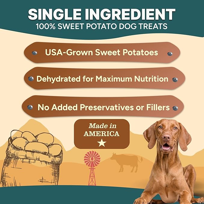 Gaines Family Farmstead Sweet Potato Chips for Dogs - 8 oz Single-Ingredient, All-Natural Dog Treats, Grain-Free & High in Fiber, Crunchy Training Treats, Made in USA