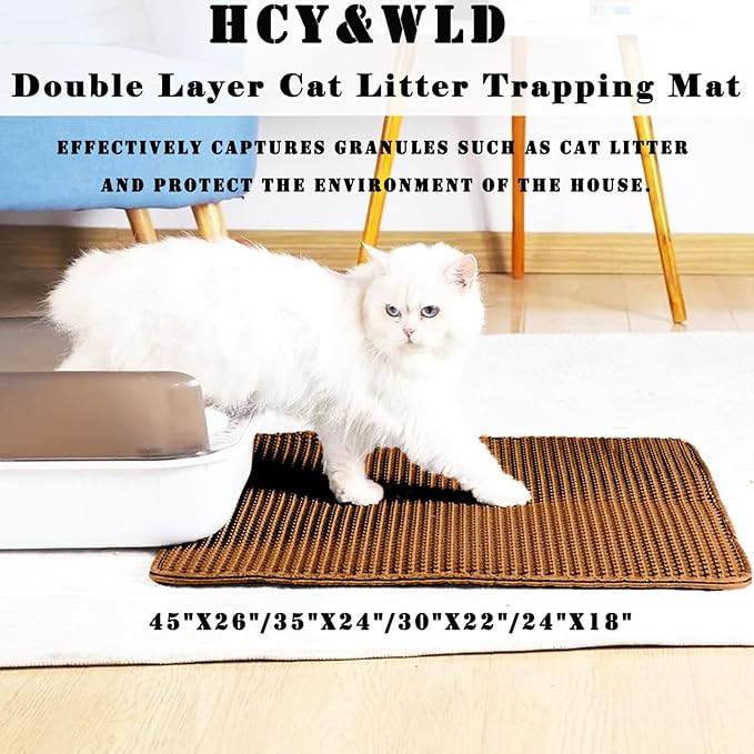 HCY&WLD Cat Litter Mat, Honeycomb Double Layer Cat Litter Trapping Mat, Waterproof Urine Proof Non-Slip, Scatter Control, Less Waste, Easier to Clean (Brown, 30" X 22")
