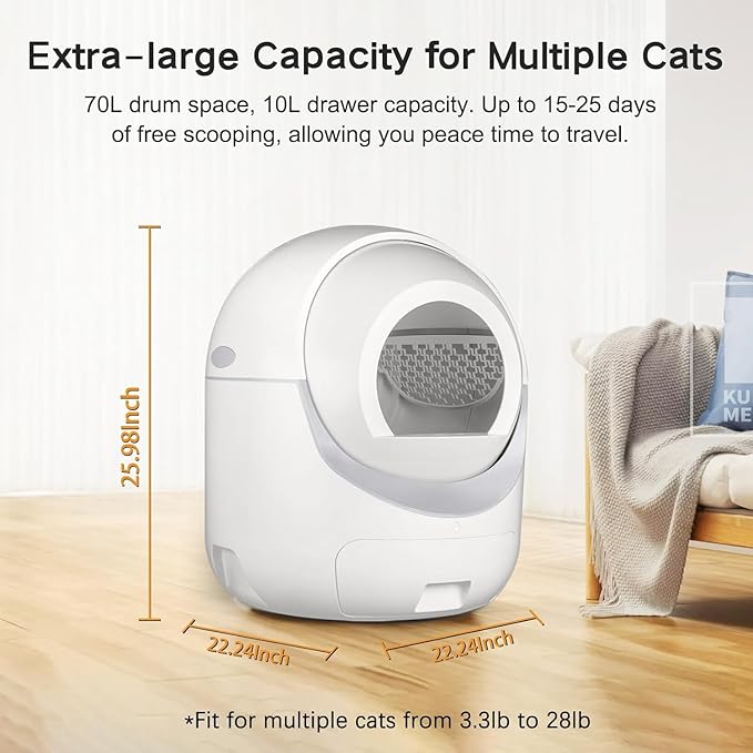 Smart Self-Cleaning Cat Litter Box – Automatic Odor Control, App Monitoring & Ultra-Quiet Design for Multi-Cat Homes