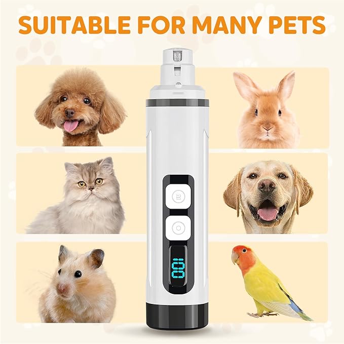 Pet Nail Grinder Cordless, 2025 Upgraded Rechargeable Dog Nail Trimmer with LED Light 3 Speeds, Dogs and Cats Pet Paws Grooming Tool with Replacement Grinding Heads