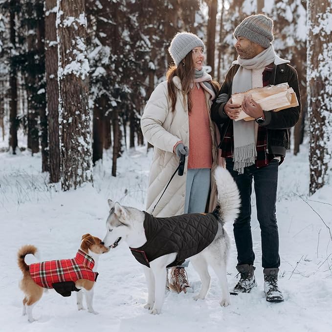 Kuoser Warm Dog Coat, Waterproof Dog Coats for X-Small Dogs, Adjustable Durable Doggie Winter Jacket Reversible Cozy Puppy Cold Weather Apparel from Small to Large Breed, Bright Red XS