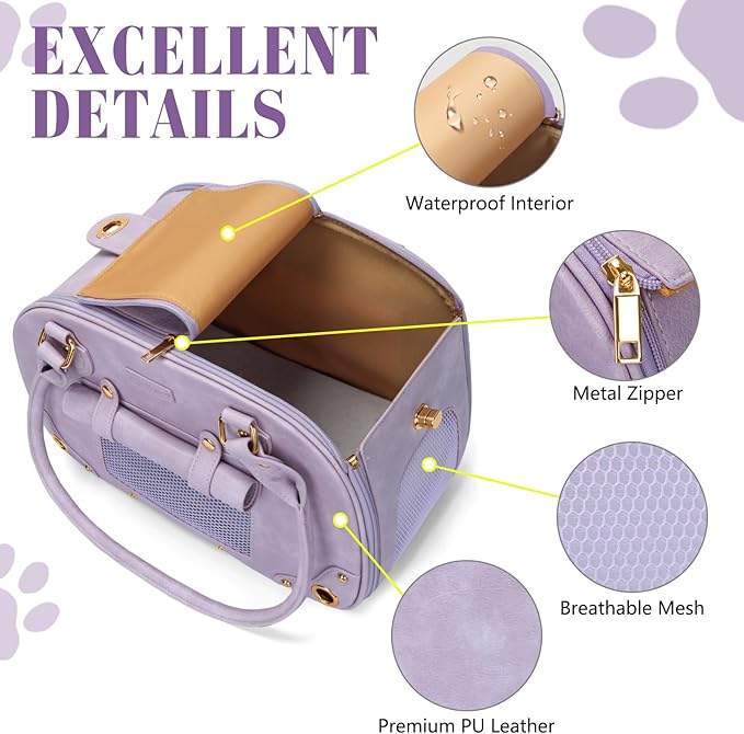 PetsHome Dog Carrier Purse, Pet Bag, Waterproof Premium Leather Pet Travel Portable Bags for Cat and Small Dog Home & Outdoor Small Purple