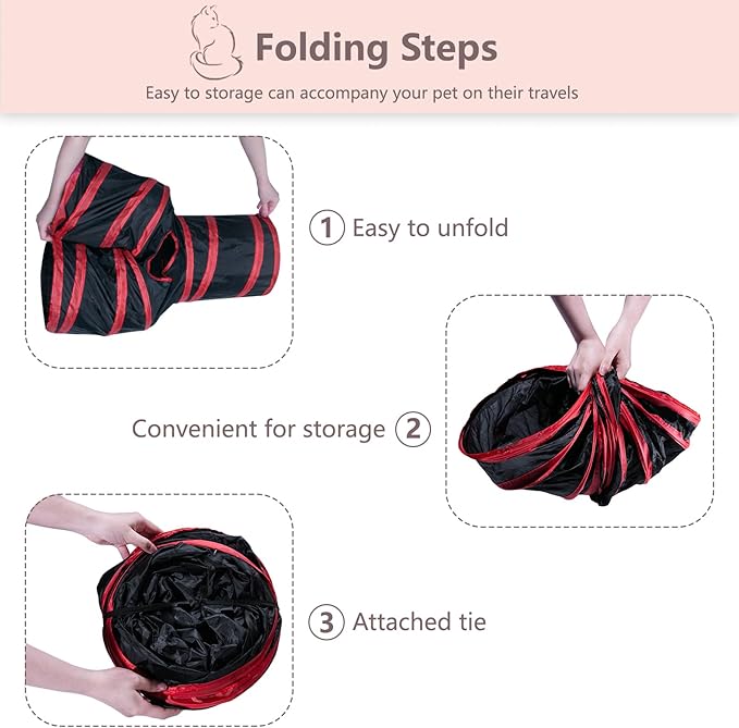 3 Way Cat Tunnel Collapsible Fun Pet Play Tube Toys for Cats, Kittens, Puppies & Rabbits - Portable Tunnel with Hanging Ball for Indoor Play, Hideout & Exercise