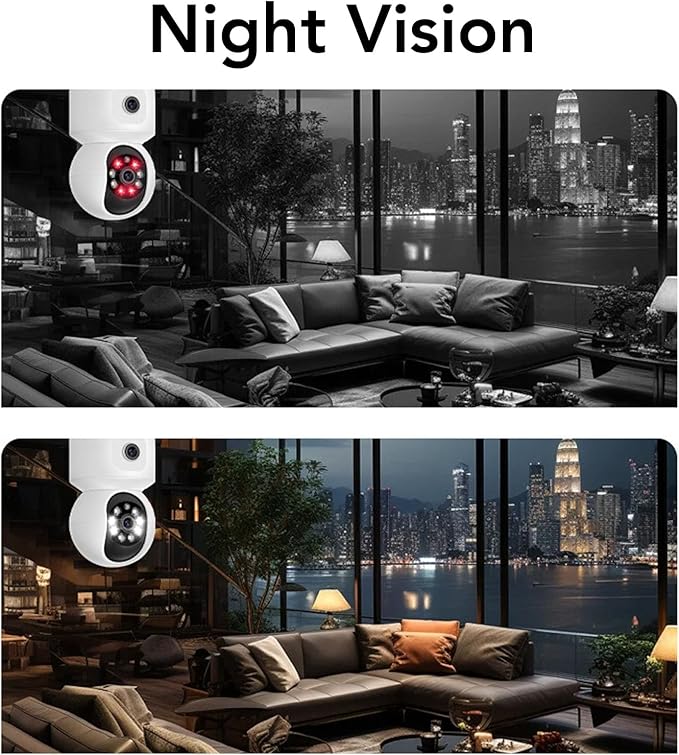 VBESTLIFE Home Security Camera, 1080P HD Dog Camera for Indoor, Dual Lens View, 360° PTZ, Night Vision, AI Motion Detection for Baby and Pet Monitor