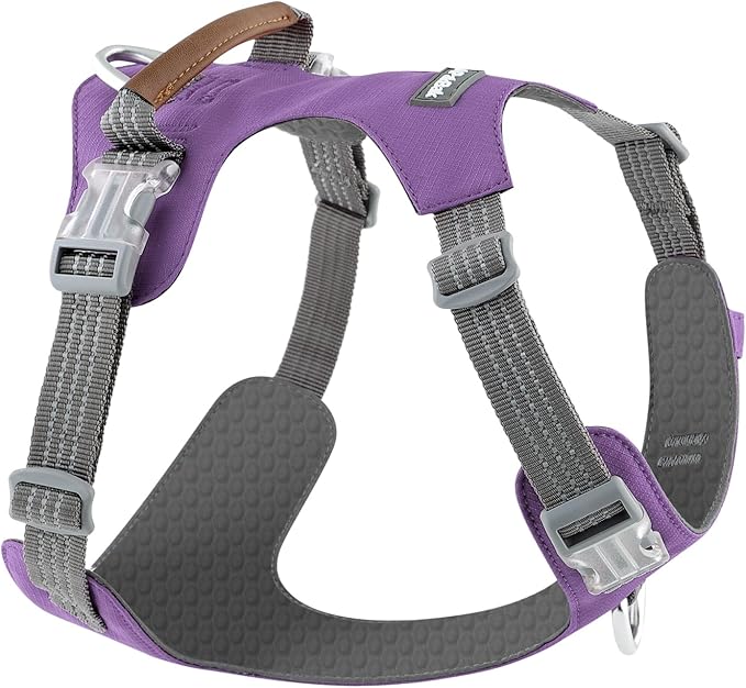 No Pull Dog Harness – Adjustable Reflective Nylon Vest for Small Medium Large Dogs, Escape Proof Training Harness with Leather Control Handle, Lightweight Aluminum Hardware (Purple, L)
