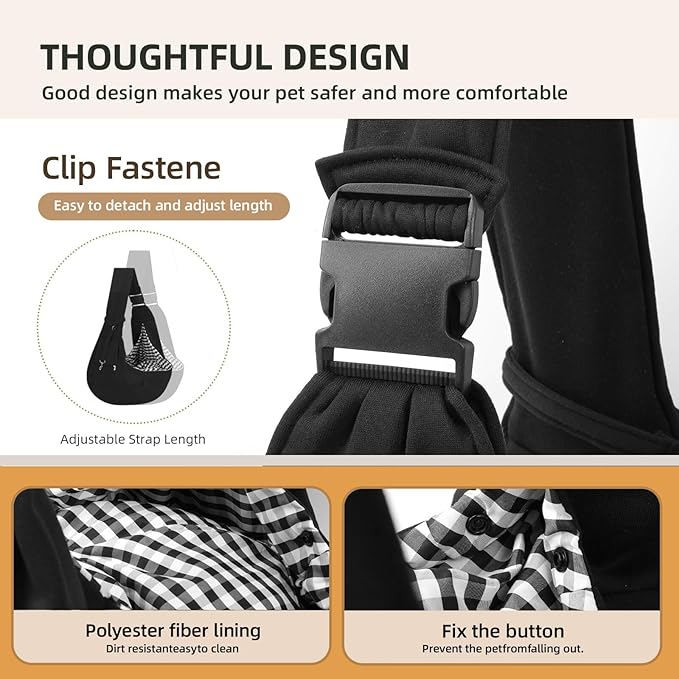 Adjustable Dog Carrier Sling - Hand-Free Dog Carriers for Small Dogs and Cats, Puppy Sling Carrier with Zipper Purse Pocket, Travel Safety Harness, Puppy Essentials (Black)