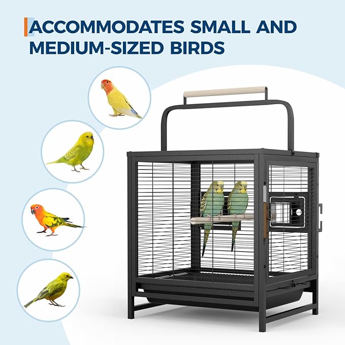 GarveeHome Bird Cage, 25in Parakeet Cage, Bird Travel Carrier for Parakeets, Canaries, Lovebirds, Small Quaker, Cockatiels, Budgie, Green Cheek