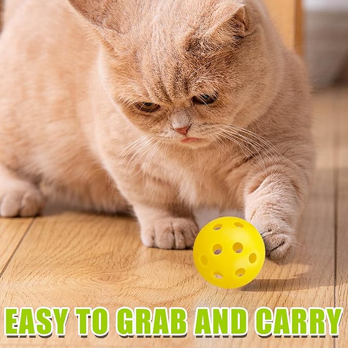 12Pcs Cat Ball Toy, Low Noise No Bells Holey Plastic Cat Balls, Funny Interactive Cats Toys for Indoor Cats, Firm Toy Balls for Kitten Puppy Ferret Bird (1.65")