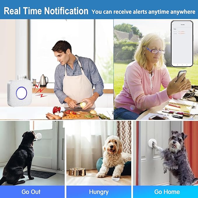EverNary Dog Door Bell for Potty Training, WiFi Doggie Door Bell,Smart Wireless Doggy Doorbell with Phone App,Waterproof Touch Button with Large Activate Range (1 WiFi Receiver 2button)