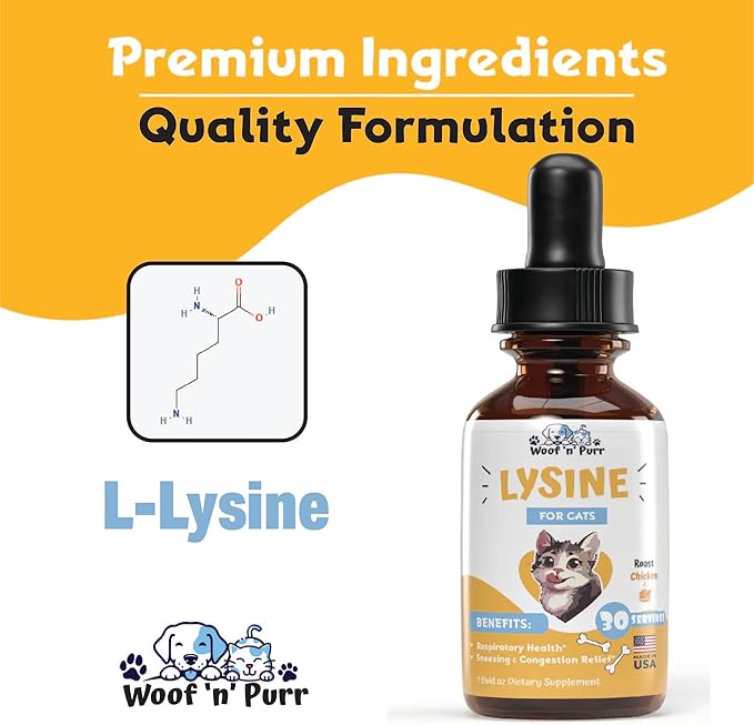 Lysine for Cats - L-Lysine for Cats - May Help with Respiratory Health, Sneezing, Runny Nose & More - Cat Cold Relief - Cat Sneezing Treatment - 1 fl oz