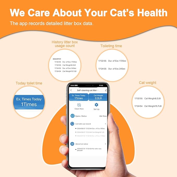 Automatic Cat Litter Box Self Cleaning - App Control, Cat Toilet Records, Suitable for Medium Cats and Kittens, Anti-Pinch Safety, Low Noise Operation【Assembly Required】- White