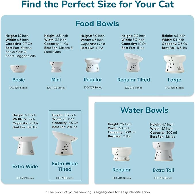 Necoichi Raised Cat Food Bowl – Ceramic Elevated 15° Tilted Cat Bowl for Whisker & Neck Fatigue, Dishwasher Microwave Safe Non-Slip Anti Vomiting Ergonomic Design (Extra Wide Tilted, 1.5-Cup Capacity)
