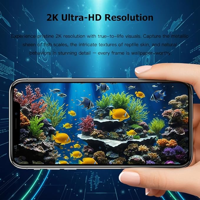 Fish Tank Camera, 2K HD for Aquarium & Reptile Terrarium, 140° Wide-Angle with Anti-Glare, Night Vision, WiFi Pet Camera with AI Motion Detection, 2-Way Audio, 24/7 Cloud/SD Recording