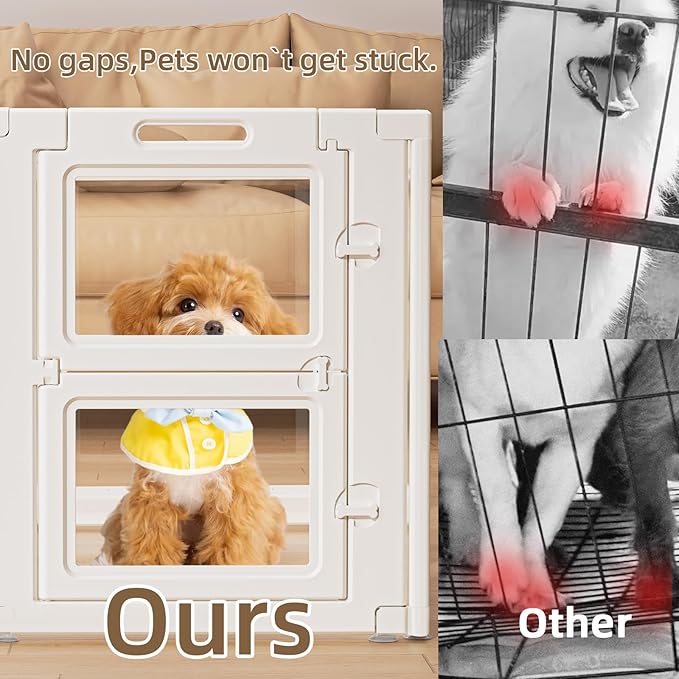 Clear Acrylic Dog Playpen Indoor,Transparent Dog Pen,Easy to Assemble and Clear pet Pen for Puppy Dog, Rabbit and cat,Sturdy and Easy to Clean Plastic pet Fence (White, 23.6" H, 8PCS)