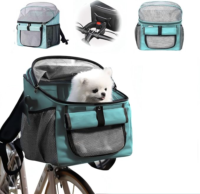 Dog Bike Basket, 12.5" L x 11.4" W x 15.3" H Bike Basket Front Dog Carrier, Bikes Baskets Front Dogs Carrier, Washable Liner for Travelling, Camping, Vet Appointments, Walks in The Park (Blue)