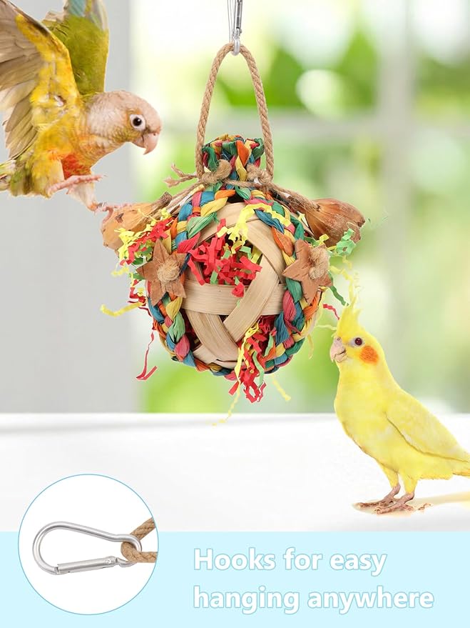 Wontee Bird Toys Colorful Shredding Crinkles Foraging Toys Natural Dried Fruits Chew for Cockatiels Conures Parakeets Budgies Senegal (1 Pack)