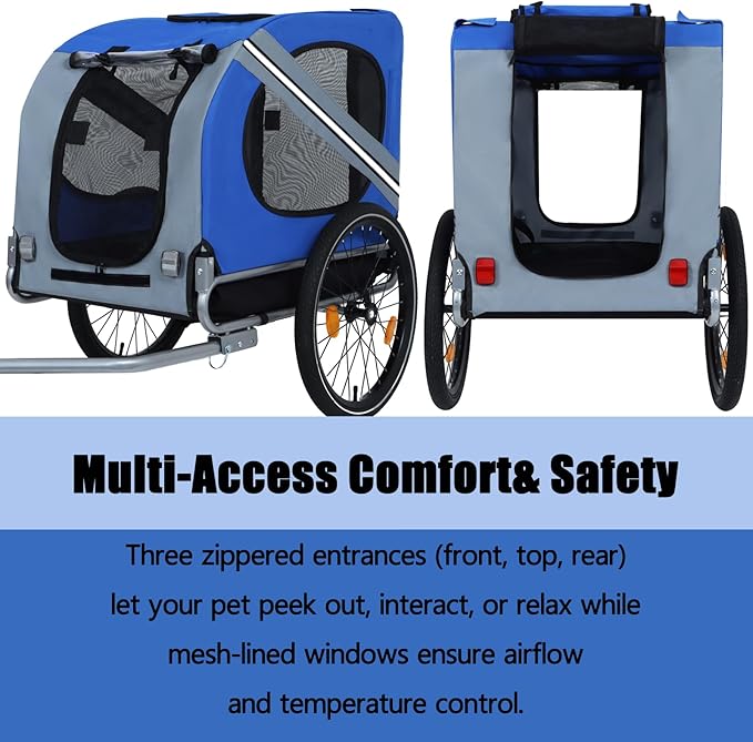 Large Dog Bike Trailer, All-Terrain Pet Carrier, Cargo Carrier, Durable Steel Frame for Travel, Cycling, Outdoor Adventures