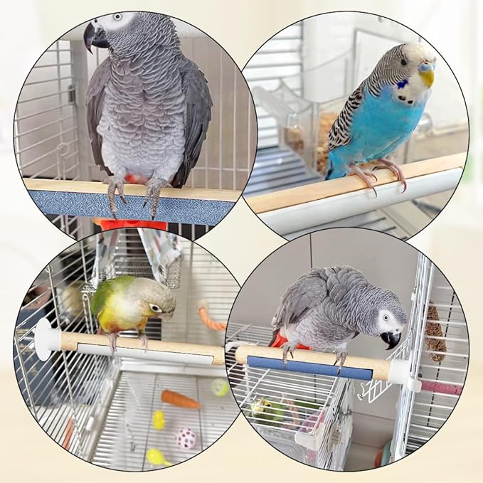 2 Pcs Natural Wood Bird Cage Perch with Foot Grinding, 7.8 inch Wooden Stand for Pet Birds, Universal Cage Accessory