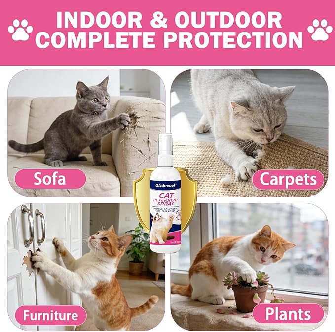 Cat Deterrent Spray,150ml Natural Repellent Spray,Scratch Deterrent for Furniture, Sofas, Rugs, Curtains, Plants,Indoor & Outdoor Keep Cats Kittens Away