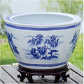 Fish Tabk Chinese Style Blue and White Ceramic Goldfish Bowl Fish Tank Balcony Fish Culture Tank Courtyard Lotus Tank Turtle Tank Aquarium Starter Kits Cool Fish Tank(Color:A,Size:63cm)