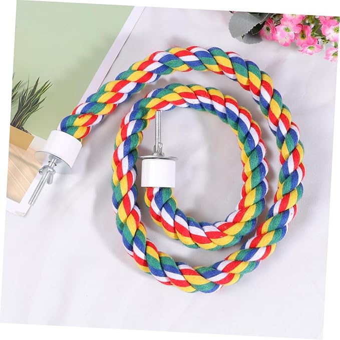 Bird Rope Perch, Colorful Parrot Cotton Rope Bird Perch Stand Climbing Toys Pet Parrot Chewing Toy for Parrots Cockatiels Parakeets Budgie Cages