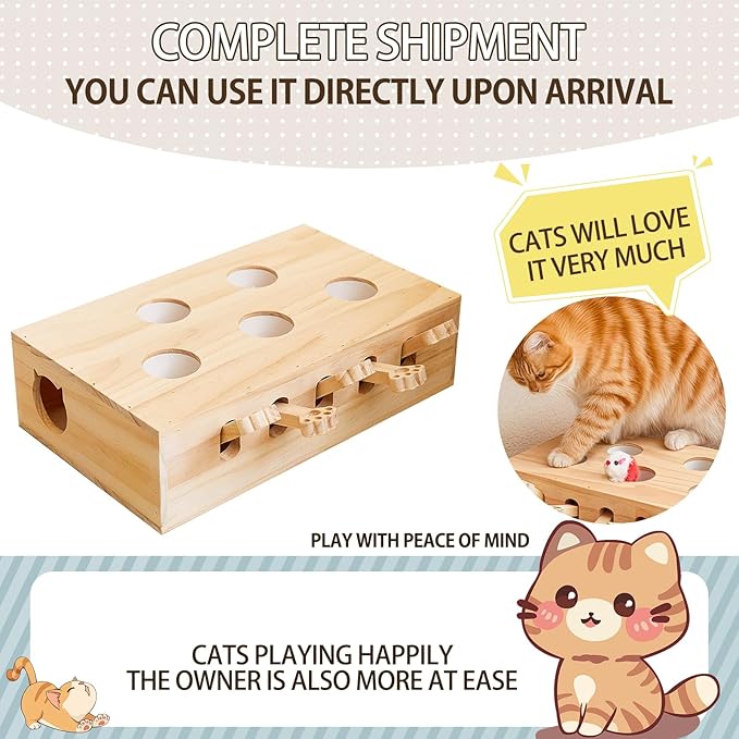 Whack a Mole Cat Toy with Pop Up Mice - Interactive Puzzle Game & Scratch Board for Indoor Cats, Mental Enrichment and Exercise, Fun Cat Puzzle Box Toy