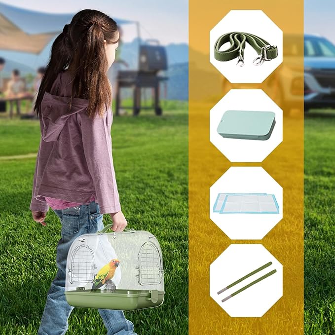 Bird Carrier Backpack, Portable Transparent Pet Bag, Breathable Travel Carrier with Removable Perch, Cockatiel Conure Parakeet Transport Cage for Outdoor Trips, Small Bird Travel Accessories