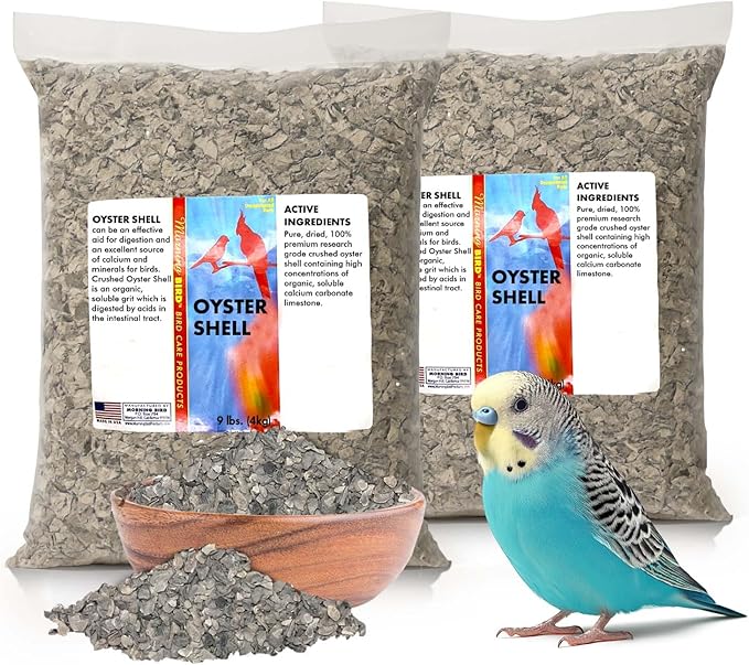 Morning Bird Oyster Shell for Birds 18 lbs (2-Pack, 9 lbs Each) – Natural Calcium Supplement – Sustainably Harvested from California Coast – Easy to Mix – Safe Year-Round Bird Food Additive