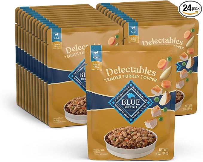 Blue Buffalo Delectables Natural Wet Dog Food Topper, Turkey Dinner 3oz (Pack of 24)