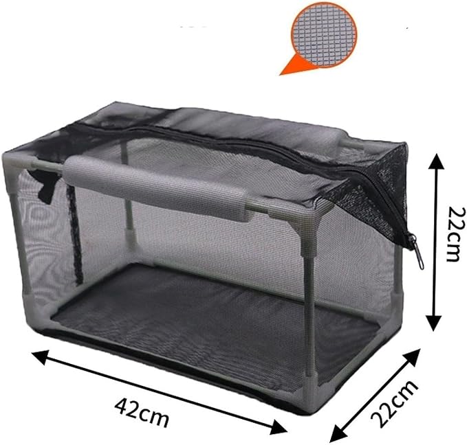 Aquarium Breeder Net Isolation Box Nylon Mesh with Hollow Foam Floatation Rods Versatile with Zipper for Fish Spawn Hatchery, 42x22x22cm