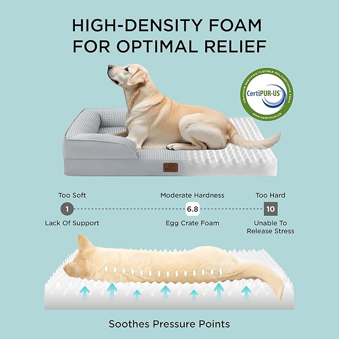 Bedsure L Plus Orthopedic Dog Bed for Large Dogs - Washable Dog Cat Bed Waterproof, L Plus Big Comfort Dogs Couch Sofa with Washable Removable Cover, Pet Bed with Nonskid Bottom, Cooling Blue, 38"