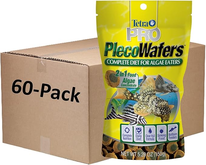 Tetra PRO PlecoWafers, Nutritionally Balanced Vegetarian Fish Food, Concentrated Algae Center (1 CASE of 60 Packs of 5.29 OZ Packages)